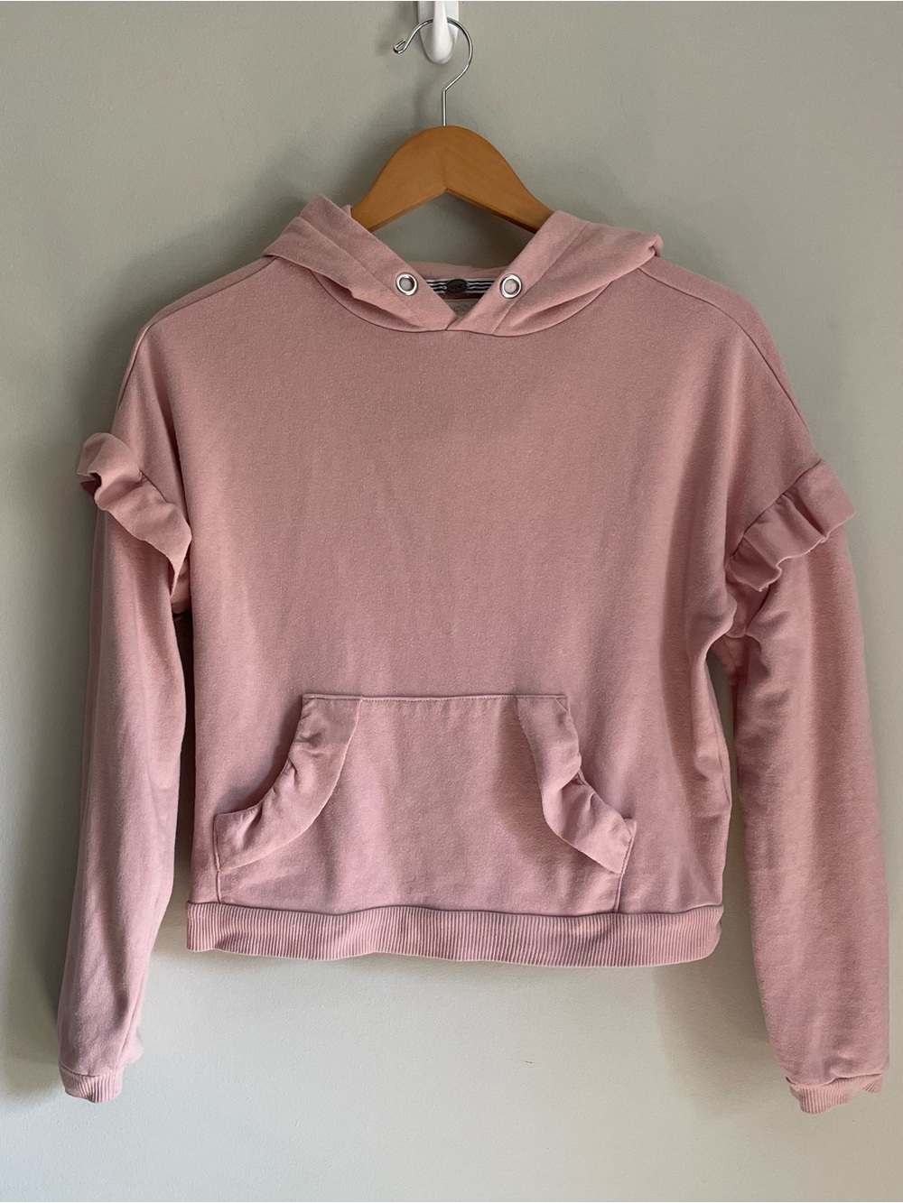 Cupio Rose Ruffle Sleeve & Pocket Hoodie Sweatshirt